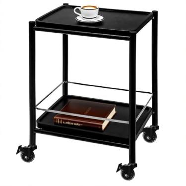 Imagem de EVERBBKING Mesa lateral rolante de madeira de acácia, 2 camadas com rodas bloqueáveis e bandeja removível, resistente e durável para carrinho de bar, mesa de cabeceira, mesa de sofá