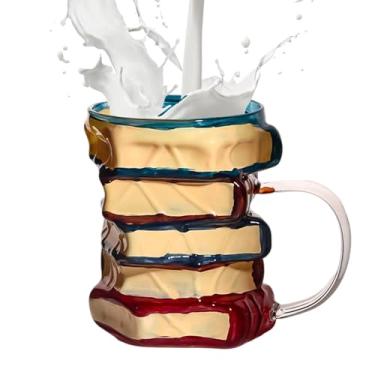 Imagem de Caneca Livro Pintada à Mão - 445ml Copo De Vidro Pintado Divertido | Copo de Café Livro 3D | para Leitores Escritores Bibliotecários Casa Escritório Escola Chá Leite Água Quentes e Frios