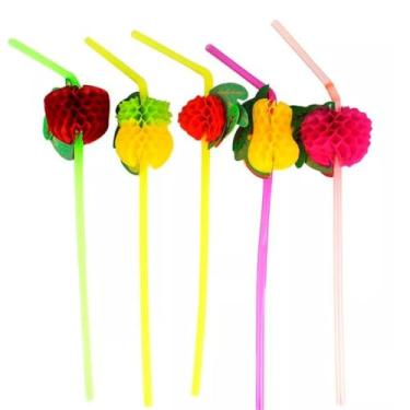 Imagem de Kit Canudos Sombrinha Guarda-chuva Fruta para Drinks Copo Festa tropical decoração para Churrasco e Drinks, Prático(Frutas,48 unidades)