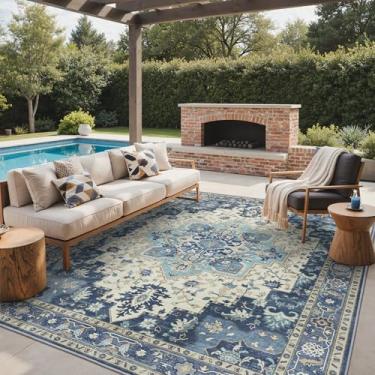 Imagem de GENIMO Tapete para área externa e interna, 20 x 25 cm, impermeável, não cai, fácil de limpar, tapete boho para pátio, sala de estar, varanda, sala de jantar, trailer, deck, quarto, acampamento