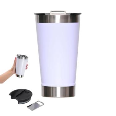 Imagem de FrostCup™ Copo Térmico Branco Inox para Cerveja e Chopp 473ml com Tampa e Abridor – Gelada por Mais Tempo