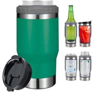 Imagem de Caneca Porta Latas e Isolador 4 em 1 para Lata Fina e Padrão de 355ml e Log Neck de Cerveja. Copo Térmico de Aço Inoxidável Isolado a Vácuo e Termocooler (Verde Bandeira)