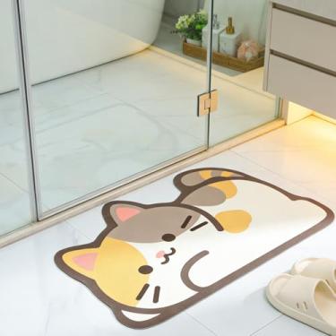 Imagem de Tyrafry Tapete de banho de animais fofos - Tapete antiderrapante super absorvente ultrafino para banheira e pia frontal adorável gato tapete de banheiro de secagem rápida (fácil de limpar)