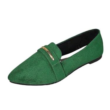 Imagem de Mocassim feminino casual sem cadarço com design confortável, versátil para uso na primavera, Verde, 38