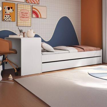 Imagem de Cama Solterio Infanto Juvenil com Escrivaninha e Cama Auxiliar Branco - Completa Móveis