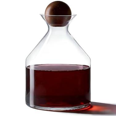 Imagem de EVERBBKING Decantador de vinho grande com rolha de madeira de acácia, garrafa de vinho tinto de vidro de cristal sem chumbo de 2000 ml para máxima aeração, acessório de aerador de vinho