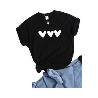 Imagem de Camiseta plus Size Preta Com Estampa De Coração, Confortável E Macia, 