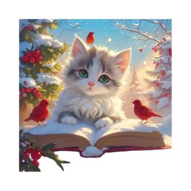 Imagem de Conjunto De Pintura Em Diamante 5D De Gato Fofo Em Cenário De Neve, Ar