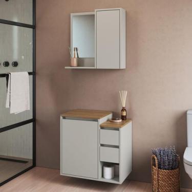 Imagem de Conjunto para Banheiro 60cm com Gabinete Suspenso e Espelheira Bari Ar