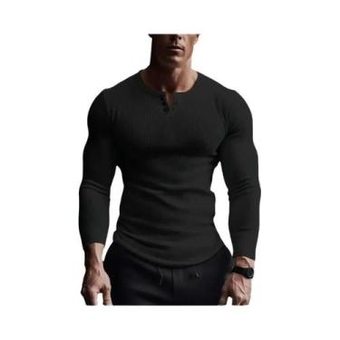 Imagem de Camisa Casual Masculina plus Size De Manga Longa, Sem Gola, Alta Elast