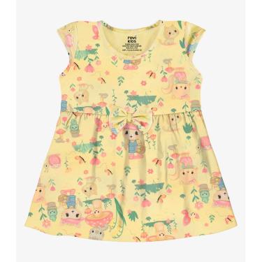 Imagem de Vestido Infantil Estampado Malha Rovi Kids Amarelo