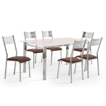Imagem de Jogo de Mesa Aço Nobre Ortencia com 6 Cadeiras - ACO NOBRE, Off White 