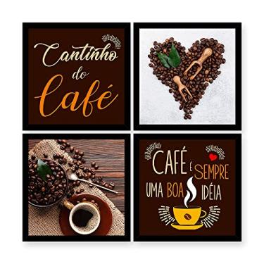 Imagem de Kit 4 Quadros Decorativos 35x35 cm com MOLDURA Café é Sempre uma Boa Idéia Cantinho do Café