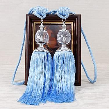 Imagem de 2 peças borlas cortina tieback tiras de bola de plástico titular acessório acessórios de cortina fivela corda decoração de casa, azul claro, preço de 2 peças