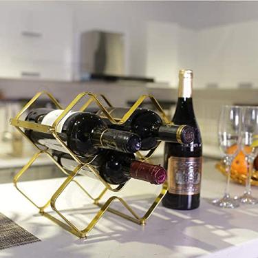 Imagem de Aeumruch Ornamento de rack de vinho moderno leve luxo independente resistente bancada 5 garrafas necessária ótimo para cozinha casa bar armazenamento (dourado)