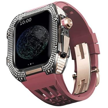 Imagem de TONECY Pulseira de borracha bisel de titânio para Apple Watch 7/6/5/4/SE Apple Mod Watch acessório de substituição titânio luxo capa compatível com série IWatch 44mm com ferramenta