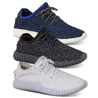 Imagem de Kit 3 Pares Tenis Masculino Caminhada Yzi Esporte Leve - Azul/Preto/Branco - 44
