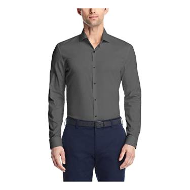 Imagem de Calvin Klein Camisa social masculina Extreme Slim-Fit Stain Shield, Preto escuro, G