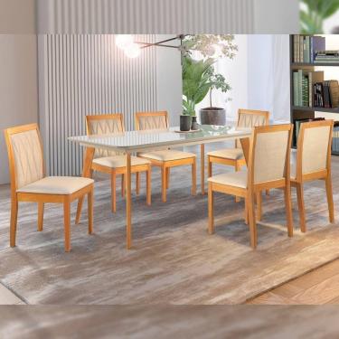 Imagem de Conjunto Sala de Jantar Mesa Versales 140cm com 6 Cadeiras Hydra Cinamomo/Off White/Terra