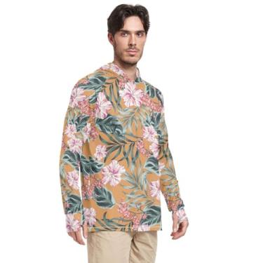 Imagem de Moletom com capuz de manga comprida com proteção solar tropical FPS 50 + camisetas masculinas de praia com capuz UV Rash Guard com capuz, Verão tropical, P