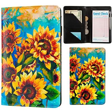 Imagem de Livros de servidor para garçonete, bolso fofo de couro, organizador de dinheiro, bloco de notas, dinheiro, restaurante, cheque de hóspedes, bolso para apresentador, avental de servidor, livro de garçonete (girassol)