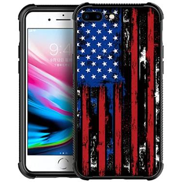 Imagem de Yesad Compatível com capa para iPhone 7/8 Plus, pincéis, bandeira americana macia TPU à prova de choque capa traseira de vidro temperado para Apple iPhone 7/8 Plus