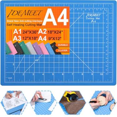 Imagem de Tapete de corte autorreparável espesso de 23 x 30,5 cm, tapete de costura de corte rotativo Idemeet para artesanato, lâmina de 5 camadas, protetor de mesa, tábua de corte para tecido, couro,
