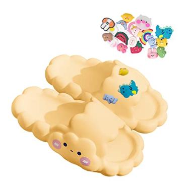 Imagem de Chinelos de nuvem muito macios e fofos e 20 adesivos de desenhos animados em 3D, sandálias femininas nubladas, grossas e macias, chinelos de banho antiderrapantes fofos chinelos de spa, Amarelo, 6.5