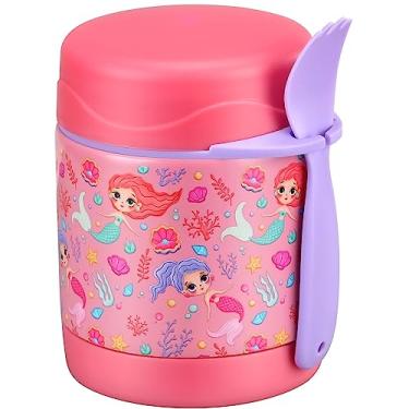 Imagem de Pote térmico Pawtong para sopa de 293 ml para comida quente infantil, para almoço quente, de aço inoxidável, com boca larga, com colher (Rosa sereia)