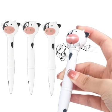 Imagem de AKV Caneta de vaca com som e luz LED, lindas canetas com estampa de vaca, refil de tinta preta, presentes engraçados de vaca para mulheres, meninas e crianças (3 peças)