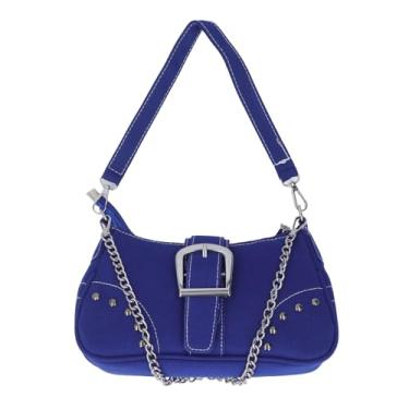 Imagem de Bolsa Feminina Nas Axilas, Grande Capacidade e Boa Durabilidade Bolsa Mensageiro Feminina Pequena Bolsa de Ombro de Lona para Escola (Azul)