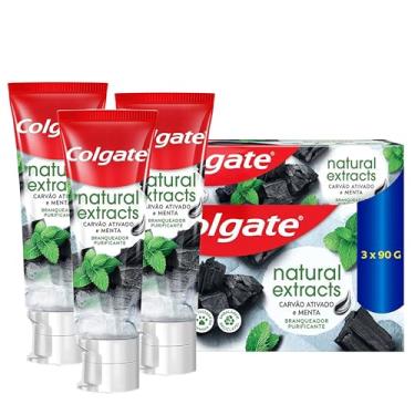Imagem de Colgate Creme Dental Vegano Natural Extracts Carvão e Menta, Dentes Mais Brancos, Sem Gluten, Com Flúor, 90g - 3 unidades