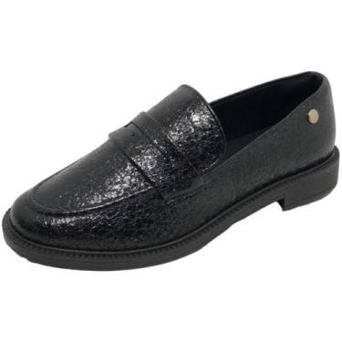 Imagem de Sapato Loafer Mocassim Feminino Elegante Conforto Cacci, Preto craquel