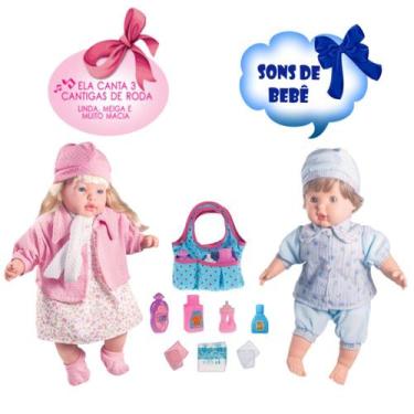 Imagem de Kit Bonecos Gemeos Joao Pedro e Boneca Rose c/ Bolsa Enxoval - Milk Br
