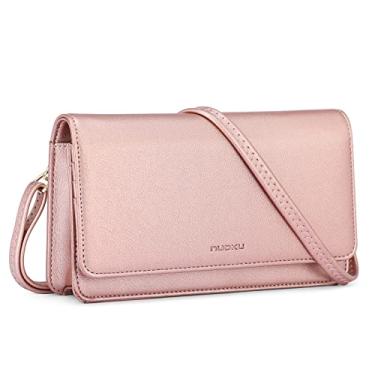 Imagem de nuoku Bolsa transversal para mulheres, carteira para celular, bolsa de couro PU, bolsas de ombro pequenas, Ouro rosa
