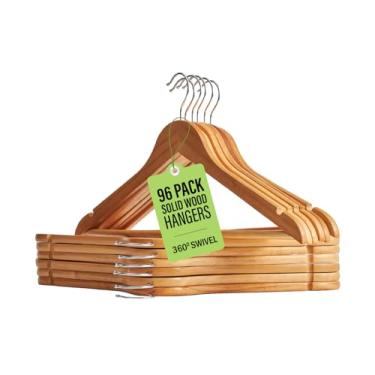 Imagem de WOODLA Pacote com 96 cabides de madeira resistentes: cabides de madeira a granel com ganchos giratórios para vestidos