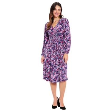 Imagem de London Times Vestido feminino rodado com cintura império, Azul-marinho/lavanda clara, P