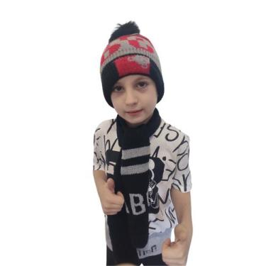 Imagem de Kit Infantil Touca Lã Pelúciada e Cachecol Elite Cor: Preto