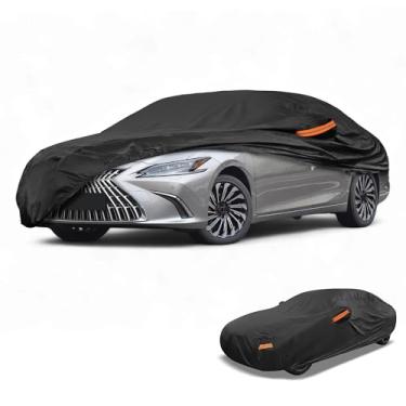 Imagem de Partuto 1 peça capa universal para carro à prova d'água para todos os climas, automotiva, externa, anti-UV, proteção contra chuva e chuva, cobertura externa completa 210T-PU preta adequada para Sedan