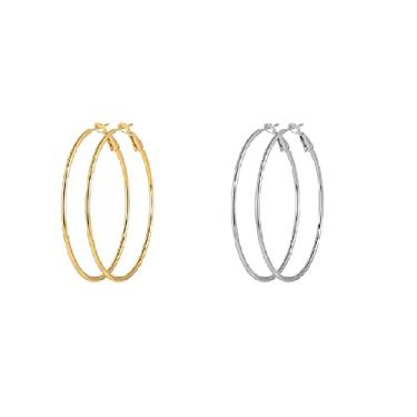 Imagem de 2 pares de brincos de argola grande de ouro, hipoalergênicos, brincos de argola grande, círculo, infinito, finos, brincos de argola prateados, brincos grandes e grandes para mulheres - 30/40/50/60/70