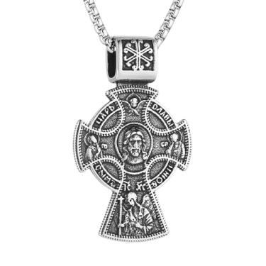 Imagem de HZMAN Colar grande de cruz ortodoxa oriental russa para homens, pingente de cruz religiosa, retrô, joia cristã, presente, Aço inoxidável, Sem Pedra Preciosa