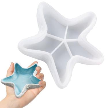 Imagem de Heyiminy Molde de silicone para bandeja de estrela-do-mar, suporte de vela, molde de silicone para resina epóxi, molde de prato de armazenamento de recipiente de bugigangas para resina concreto