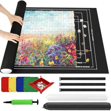 Imagem de Ainiv Jigsaw Puzzle Mat Roll Up 2000 Pieces, 47” x 31.5” Portable Felt Puzzles Board with 4 Sorting Trays & Travel Storage Bag, Jigsaw Saver Pad Keeper for Adults Teens, Black
