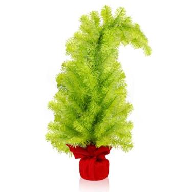 Imagem de Árvore de Natal verde-limão, mini árvore de Natal de 61 cm de altura, árvore de Natal curvada, caprichosa, árvore de Natal de plástico artificial, pequena árvore de Natal, decoração de mesa