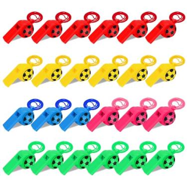 Imagem de Plume'CHJ 24 apitos de plástico com cordão padrão de futebol americano alto som nítido adequado para árbitros, escola, acampamento, futebol, festa, presentes, 5 cores