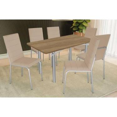 Imagem de Sala de Jantar Completa Elba c/ Tampo de Madeira 160cm e 6 Cadeiras Am