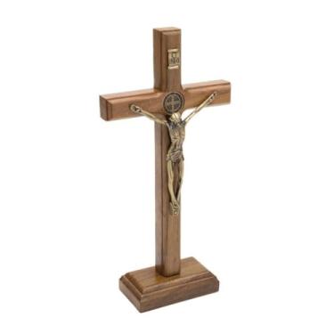 Imagem de Crucifixo de Madeira Mesa ou Parede com Medalha de São Bento 19cm