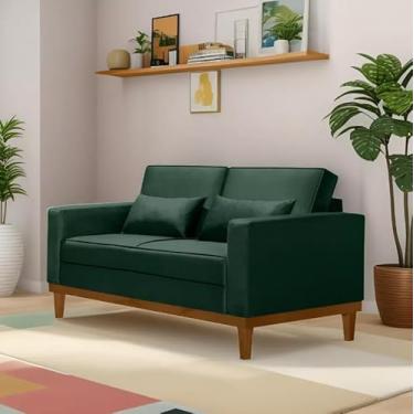 Imagem de Sofá Living Valência Elegante 2 Lugares - Base Madeira - Veludo Verde