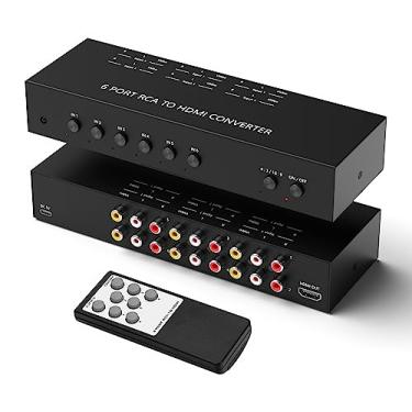 Imagem de RuiPuo Conversor AV para HDMI de 6 portas, RCA/composto/CVBS para HDMI, suporta 16:9/4:3 Switch para Wii/N64/PS1/PS2/PS3/VHS/VCR/DVD Players etc (Conversor RCA de 6 portas em 1 HDMI com controle remoto infravermelho)