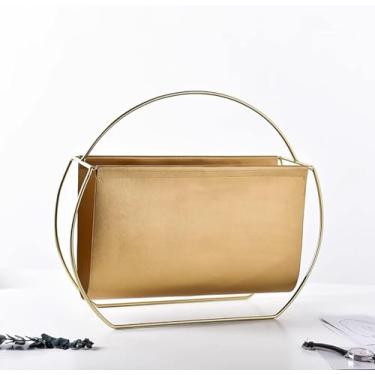 Imagem de Porta-revistas De Couro Organizador De Panfletos, Suporte De Exibição De Jornal De Literatura Portátil Para Casa, Sala De Estar/quarto Rack De Armazenamento De Catálogo, Gold